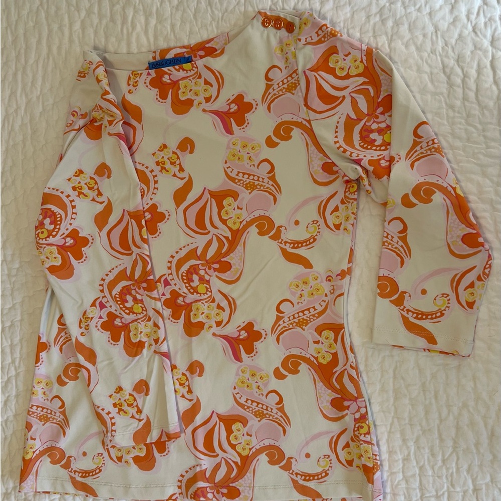 J. McLaughlin Orange and Pink Floral Catalina Cloth 3/4 Sleeve
